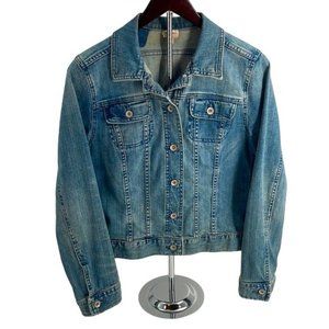 Merona Women's Blue Long Sleeve Button Up Stretch Denim Jean Jacket Size S